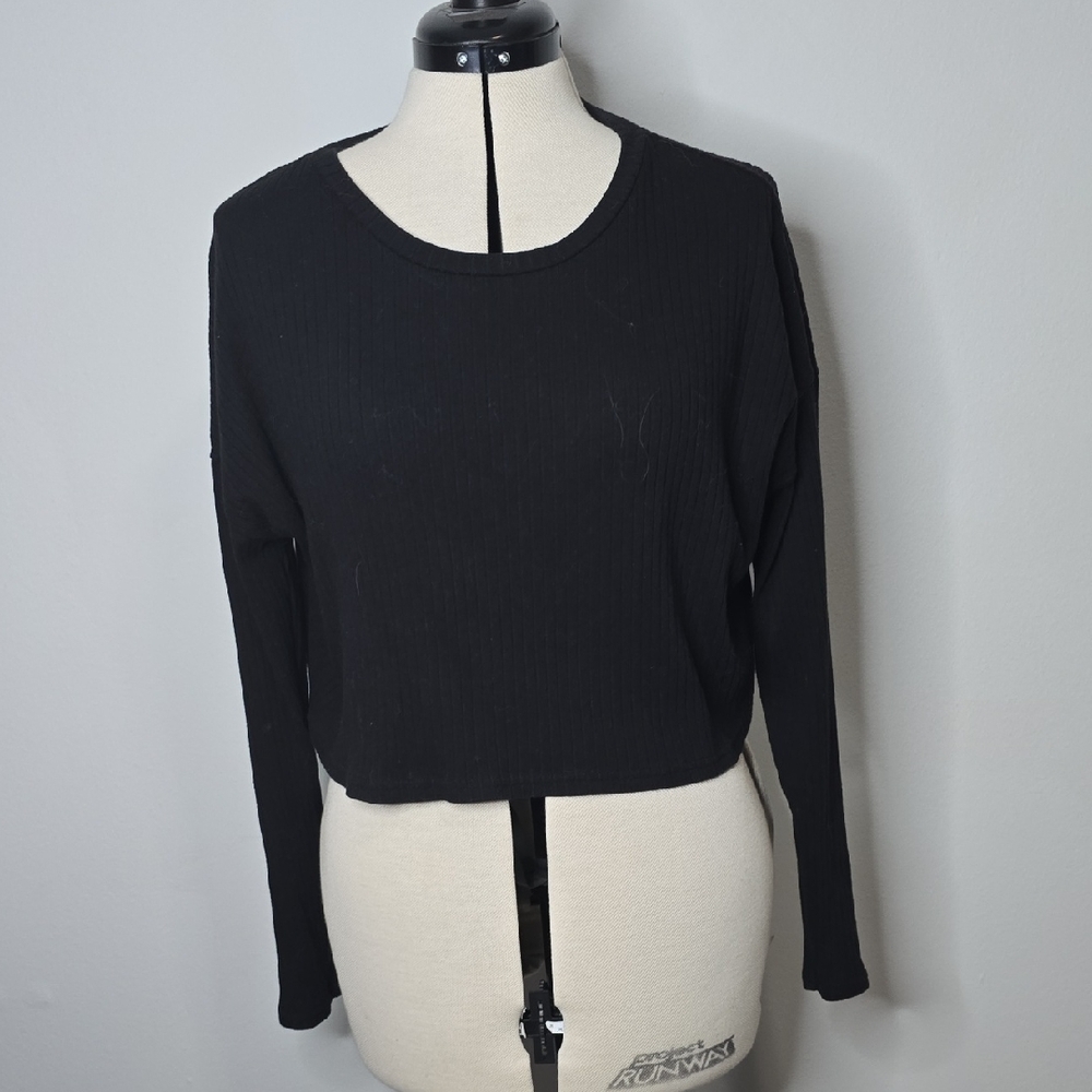 H&M Black Ribbed Long Sleeve Blouse